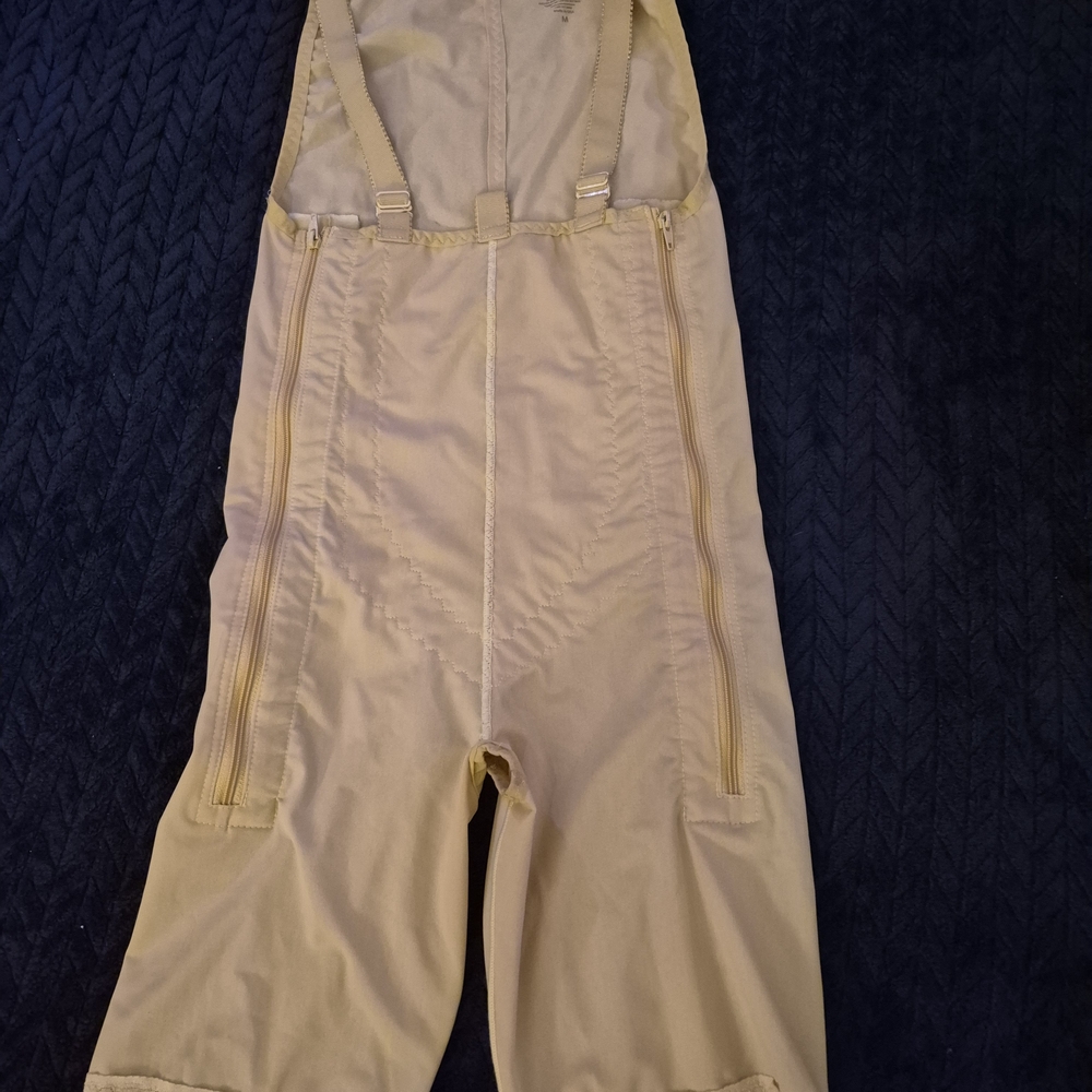 Beige Full-Body Shapewear Bodysuit with Front Zippers